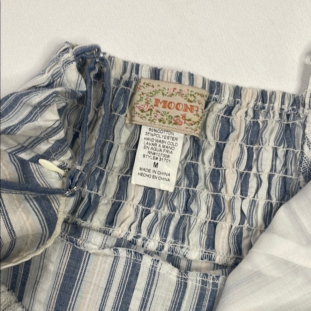Mooni Striped Patchwork Tank Top Yellow Flower Applique Ruffle Hem Size M View 3